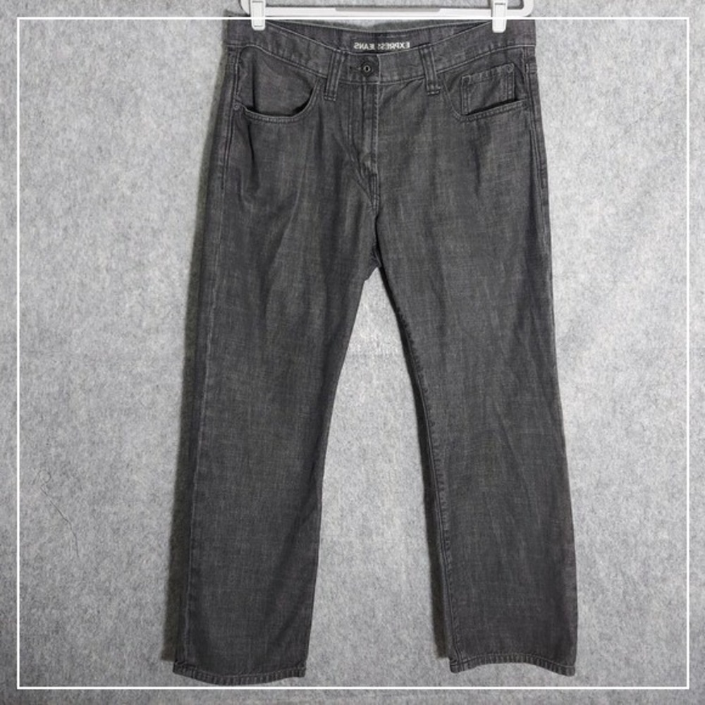 Express Men Jeans 33 Black Stonewash Straight Leg Denim Grunge Born To Rock